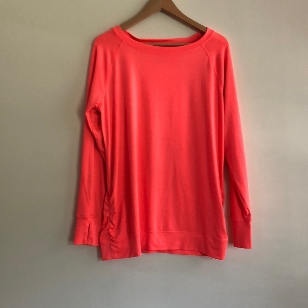 Motherhood long sleeve keyhole back shirt neon size large
